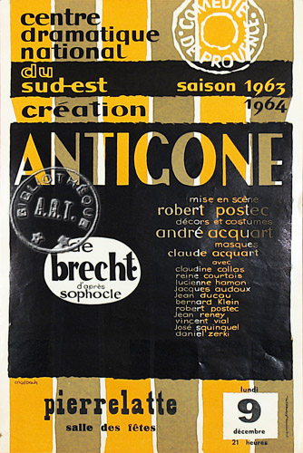 1963 Centre dramatique national du Sud-Est  Antigone de Bertold Brecht d'après Sophocle      Fonds André Acquart   
